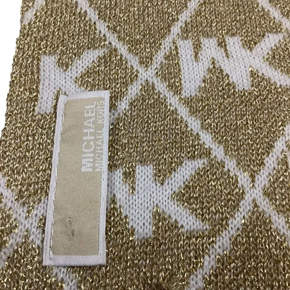 MICHAEL Michael Kors Signature Logo Sparkly Glittery Gold & Cream Colored Scarf